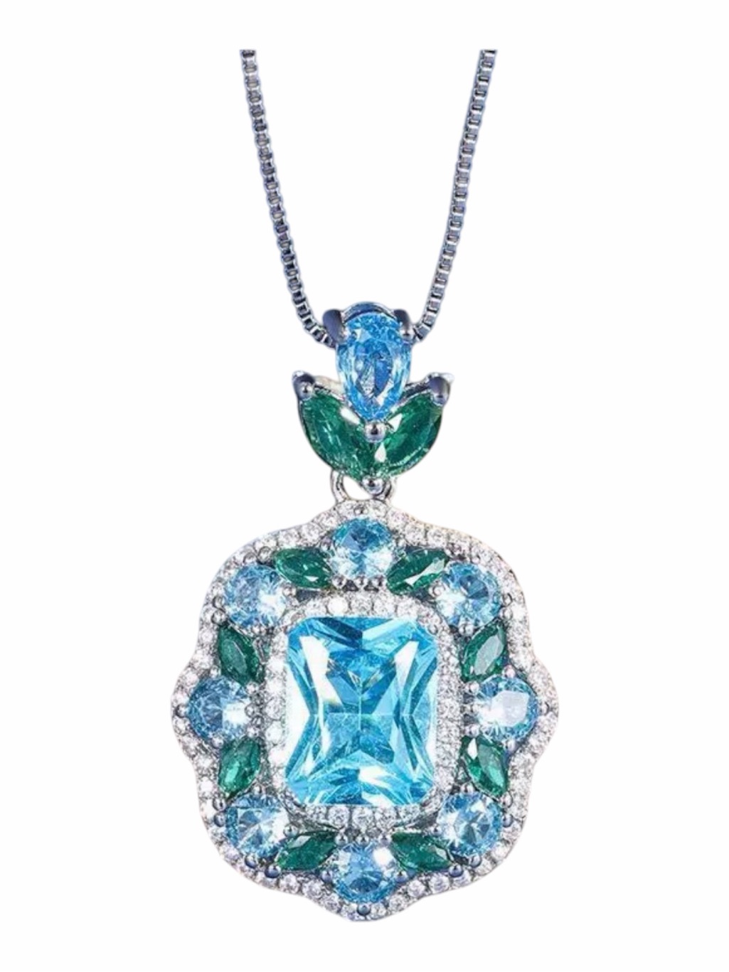 Blue Emerald Cut Mossanite With Green  Blue Side Stones5 Ct 118 Mm